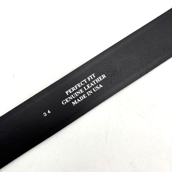 NEW Perfect Fit Black Genuine Leather Black Buckle Men's Belt 34 Made in USA - Picture 9 of 15